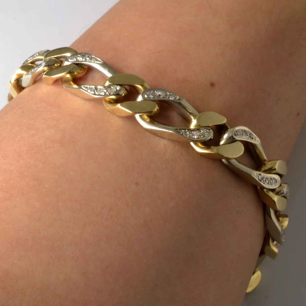 Vintage 14K Diamond Fancy Figaro Two Tone Bracelet